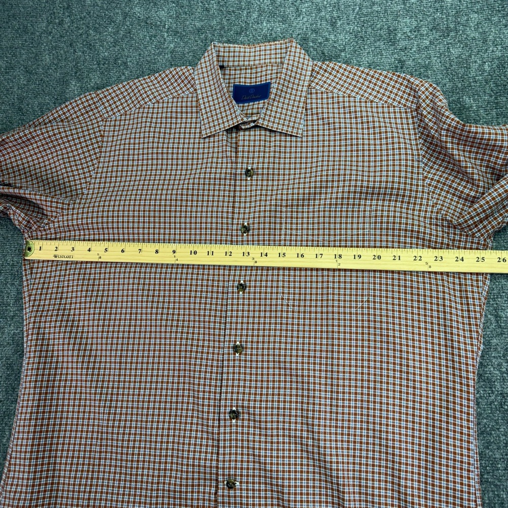 David Donahue Shirt Mens XL Orange Blue Plaid Cotton Long Sleeve Button Up - Picture 9 of 15